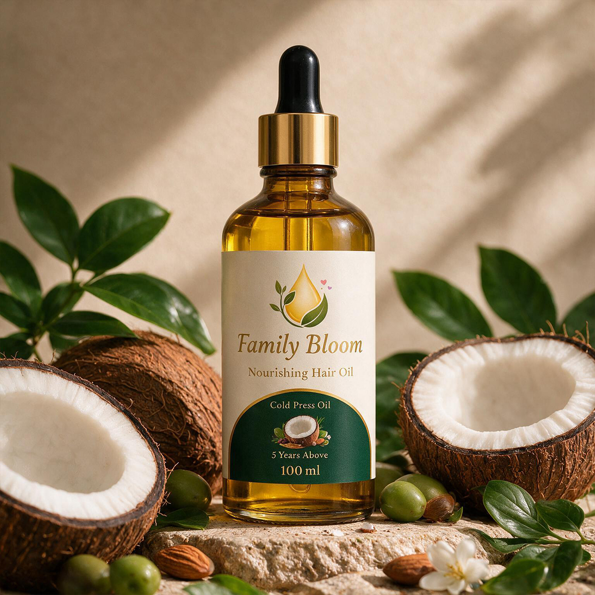 Cold-pressed coconut and sweet almond oil ingredients